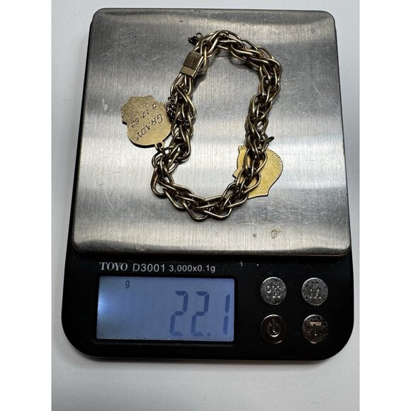 Vintage 12K Gold Filled Chain Bracelet Male Profile Charms Unmarked Retro 7” 50s - Picture 11 of 11